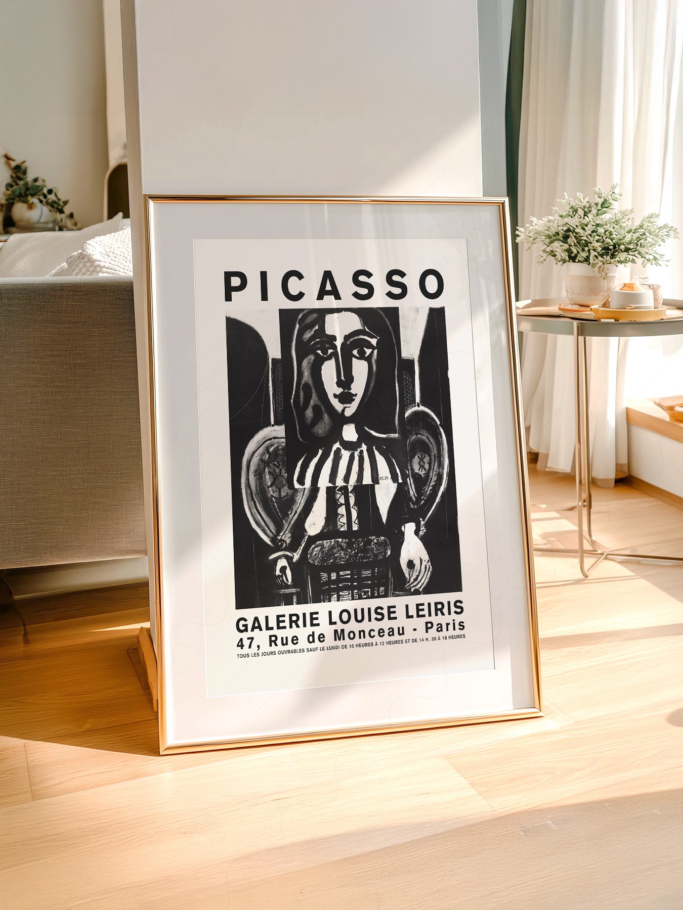 Pablo Picasso art print styled in a Scandinavian bedroom
