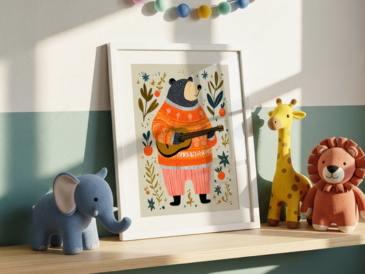 Musical Guitar Bear Art Print