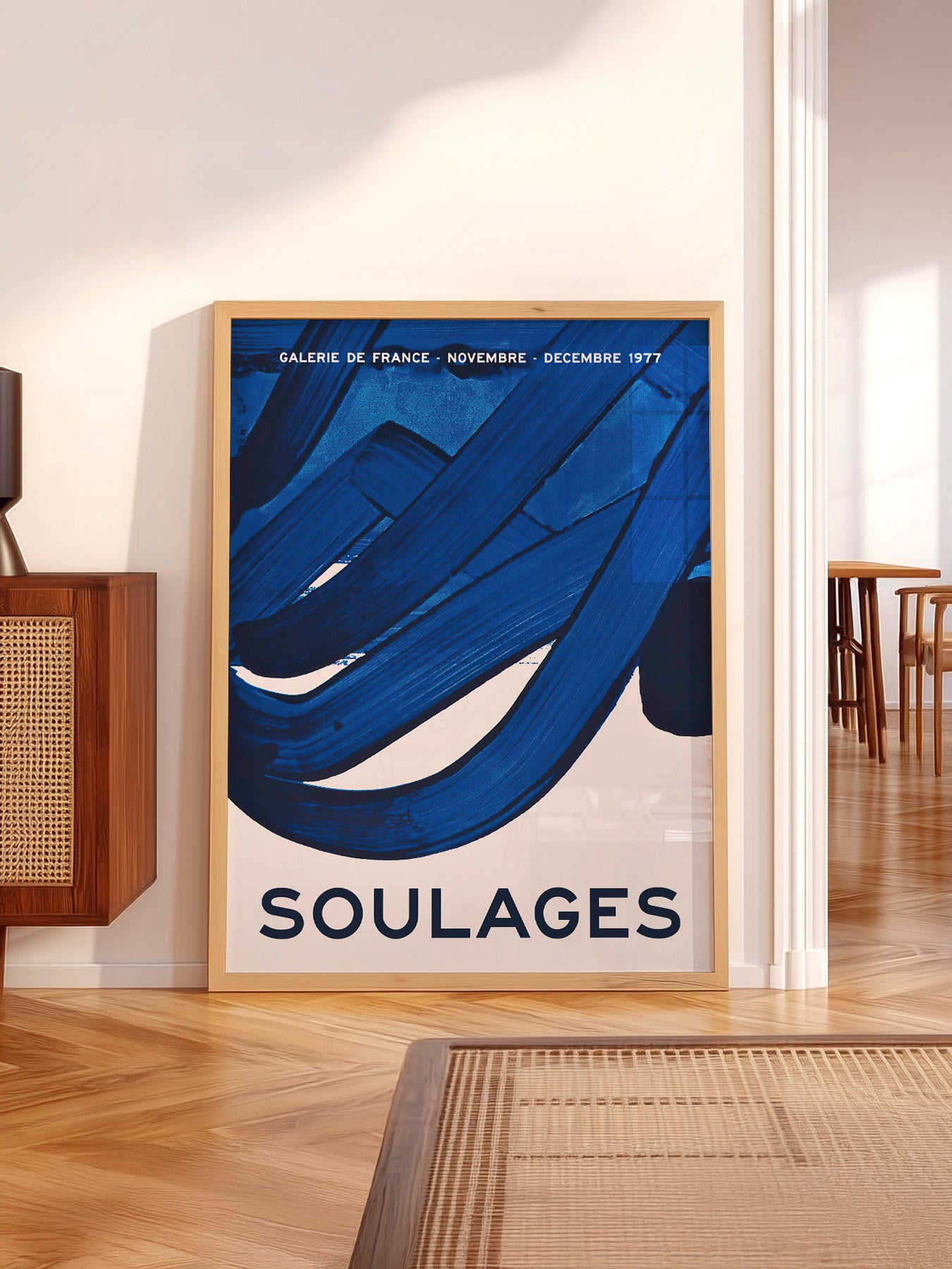 Pierre Soulages Galerie de France 1977 wall art in a cozy home study or reading room