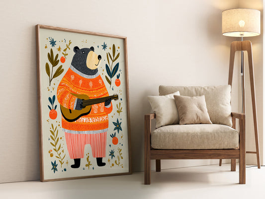 Musical Bear on 100% Cotton Matte Paper – texture detail