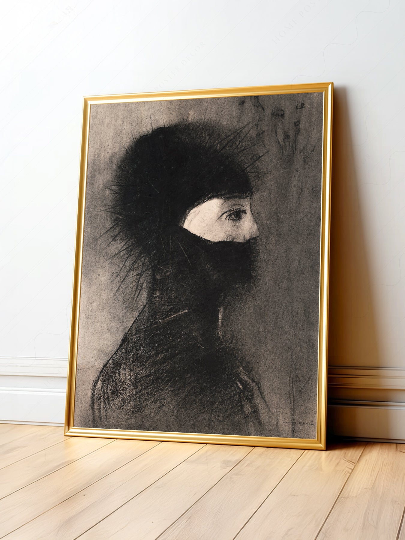 Odilon Redon Armor 1891 charcoal art print depicting a mysterious figure in spiked helmet and dark armor.