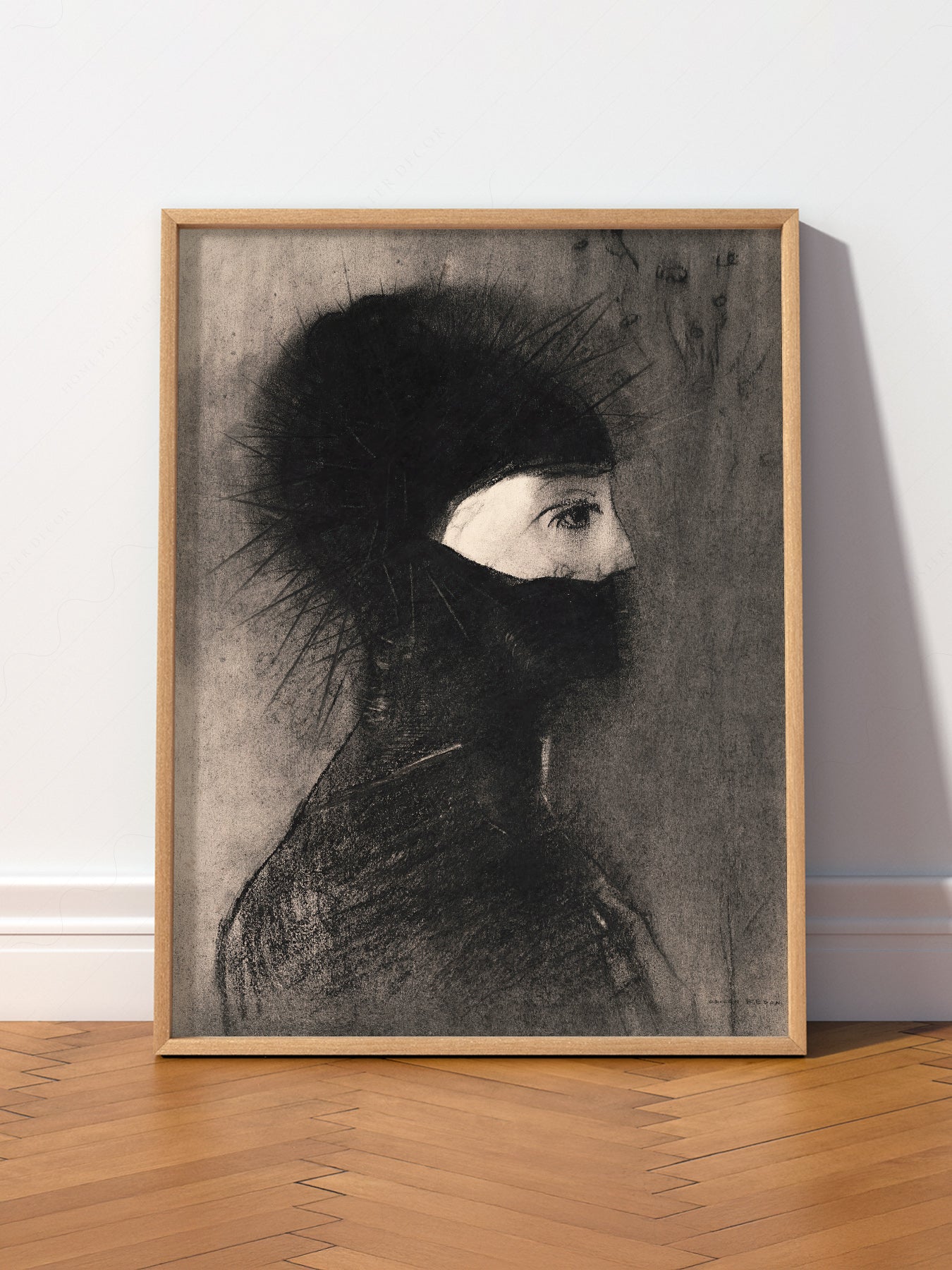 Odilon Redon Armor 1891 wall art print displayed in a bright modern living room