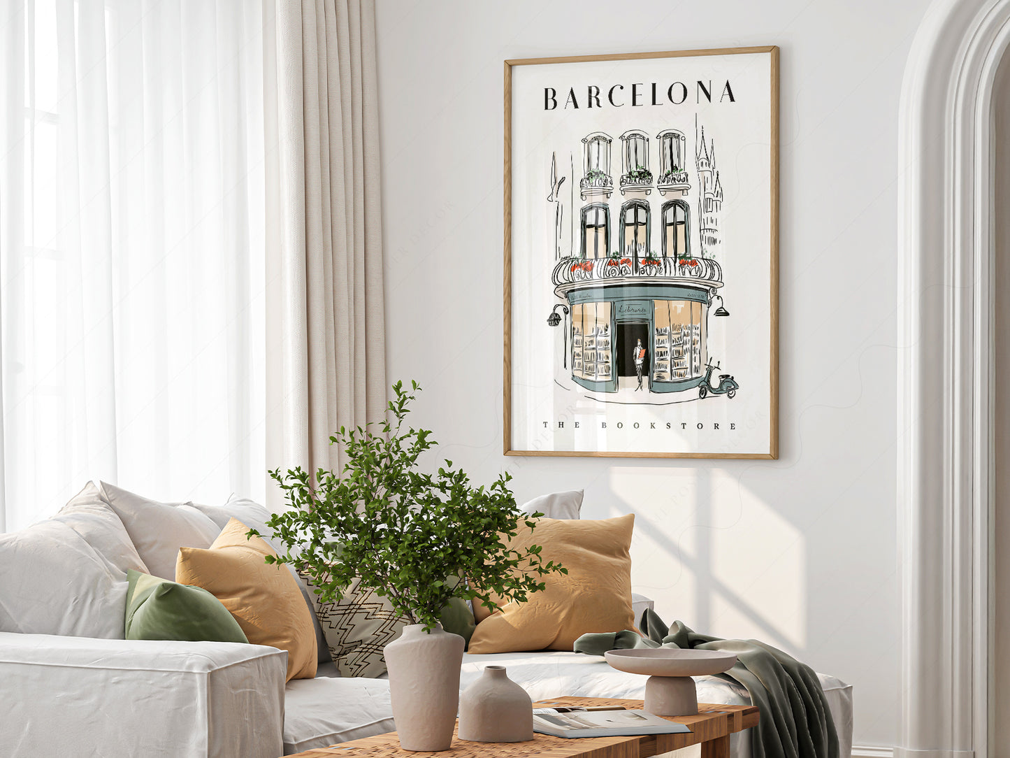 Barcelona Bookstore Illustration print on 100% Cotton Matte Paper – texture detail