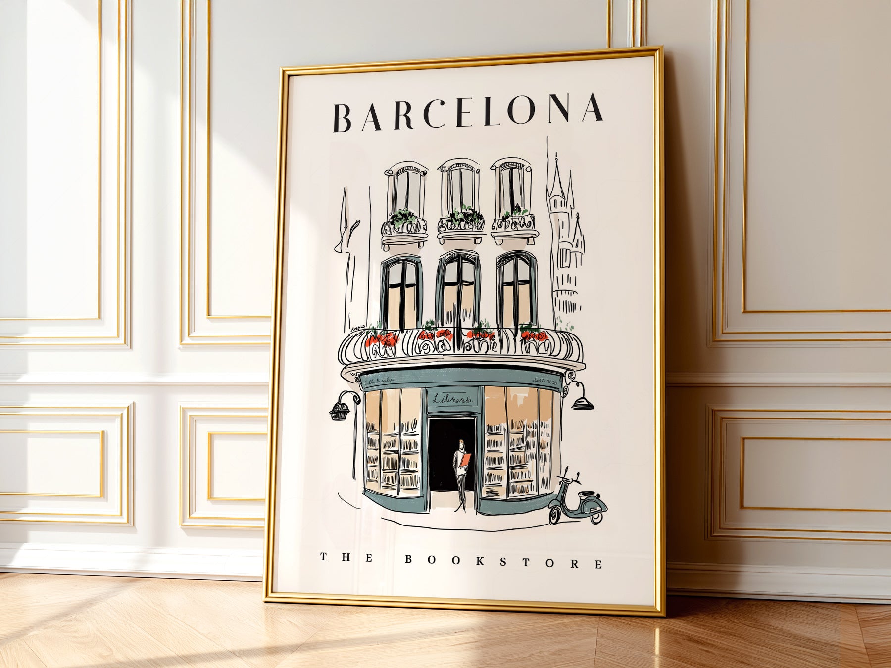 Gift-ready Barcelona Bookstore Illustration fine art print – museum quality