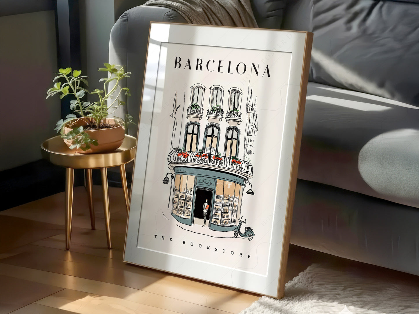 Close-up of Barcelona Bookstore Illustration archival print on Premium Matte Paper
