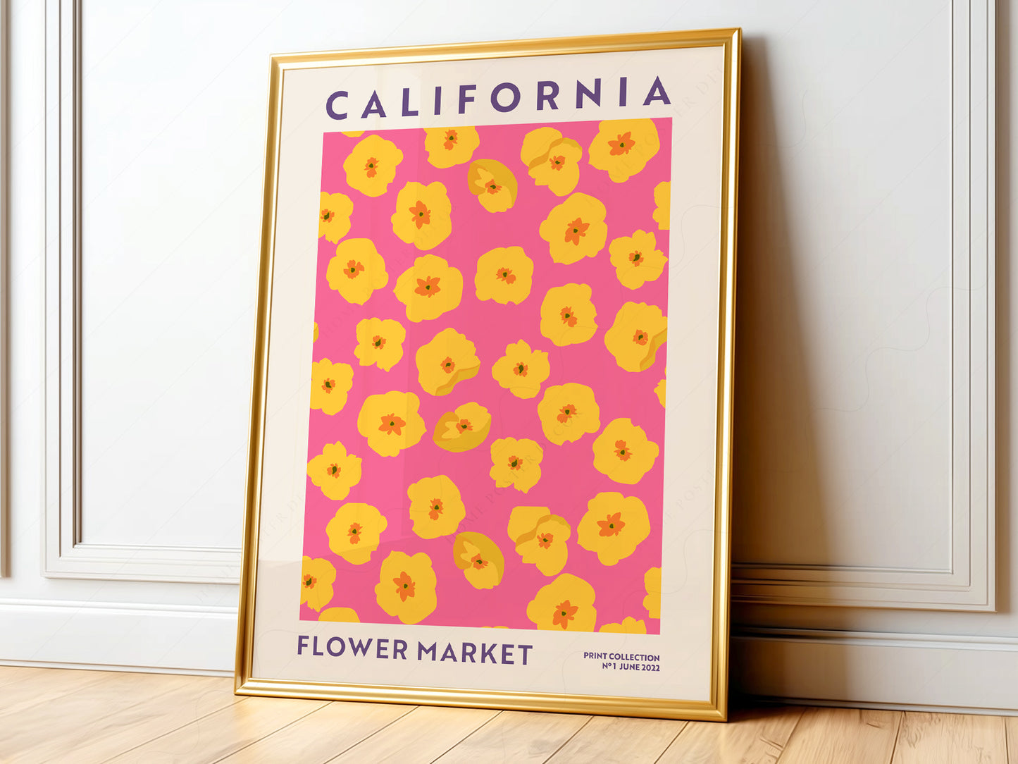 Flower Market California, Famous City Poster, Gift Idea, Floral Wall Art