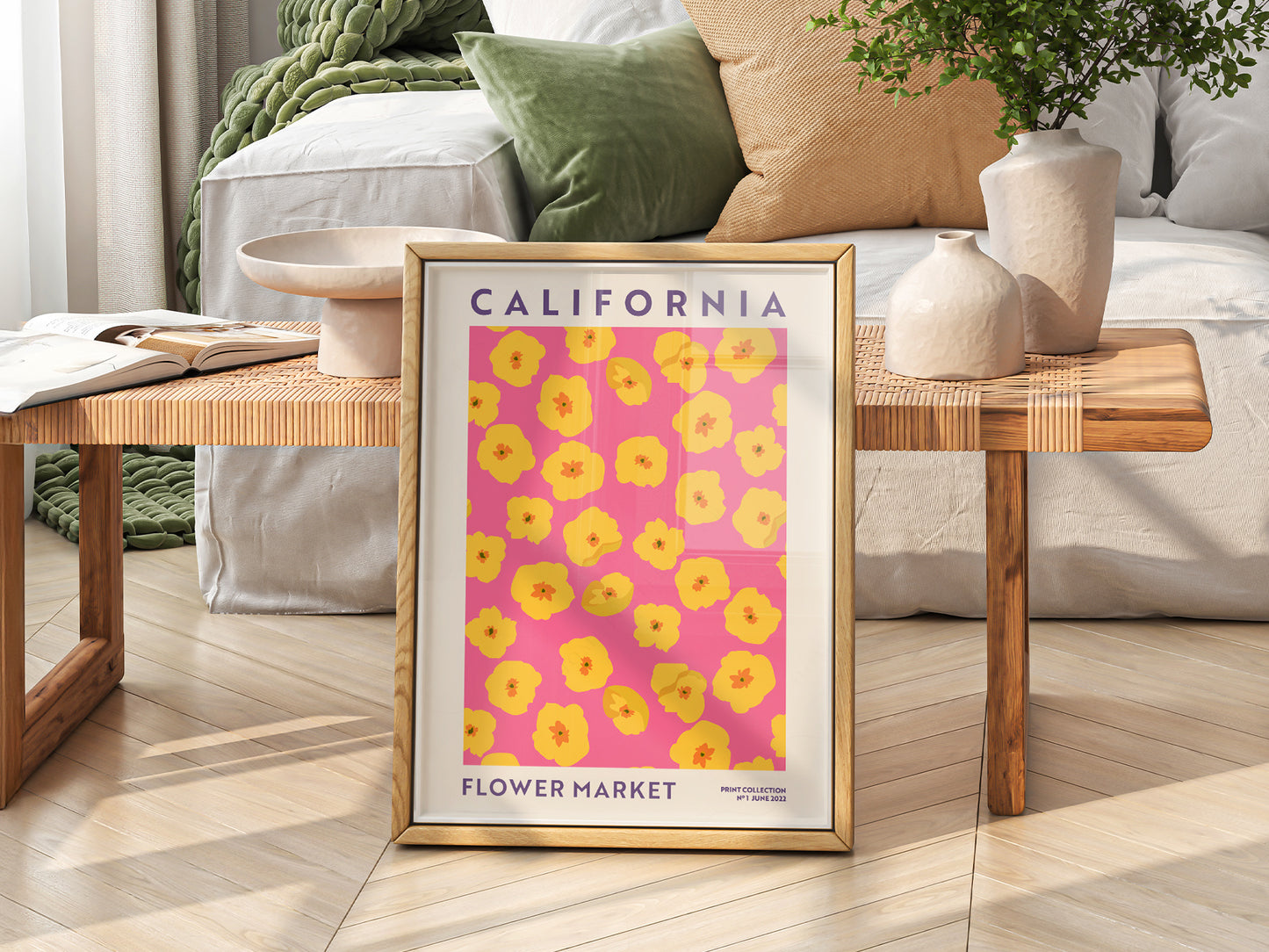 Flower Market California, Famous City Poster, Gift Idea, Floral Wall Art