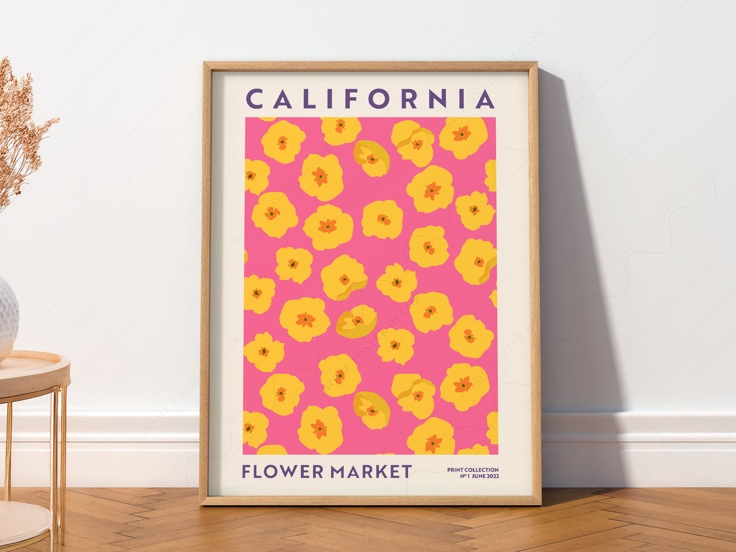 Flower Market California, Famous City Poster, Gift Idea, Floral Wall Art