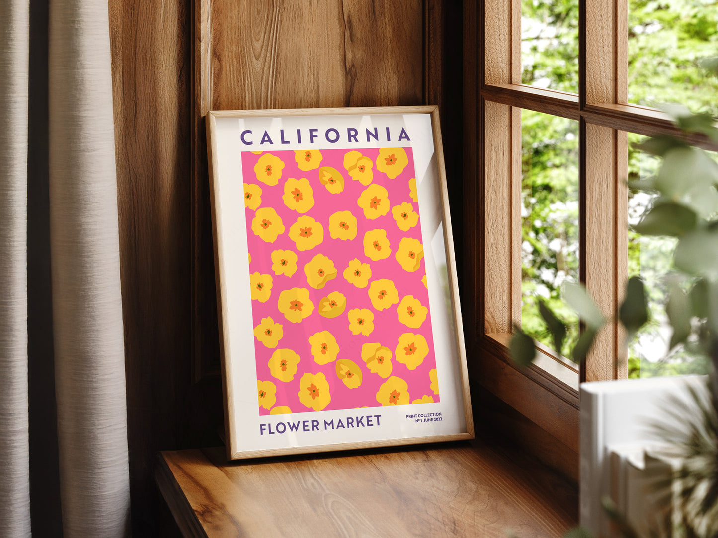 Flower Market California, Famous City Poster, Gift Idea, Floral Wall Art