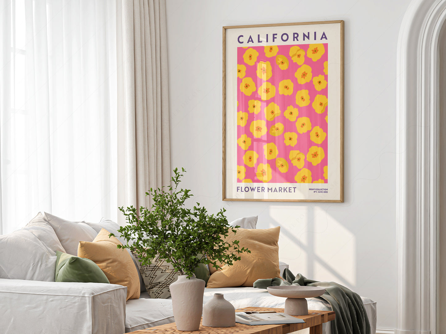 Flower Market California, Famous City Poster, Gift Idea, Floral Wall Art