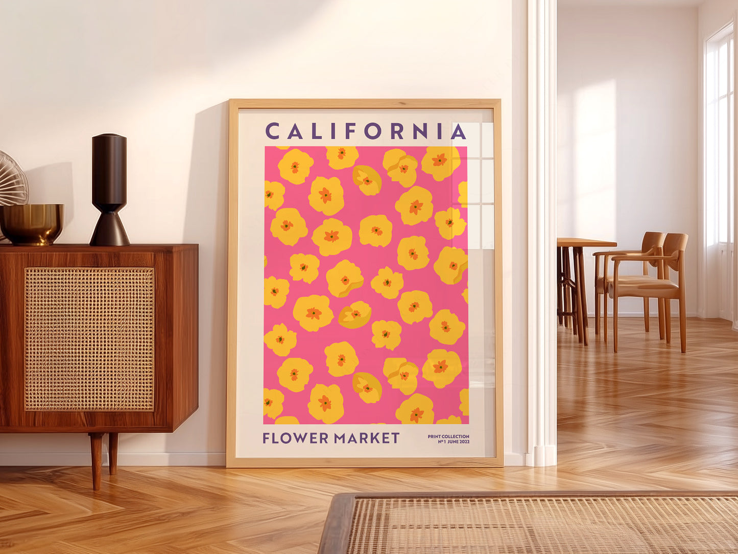 Flower Market California, Famous City Poster, Gift Idea, Floral Wall Art
