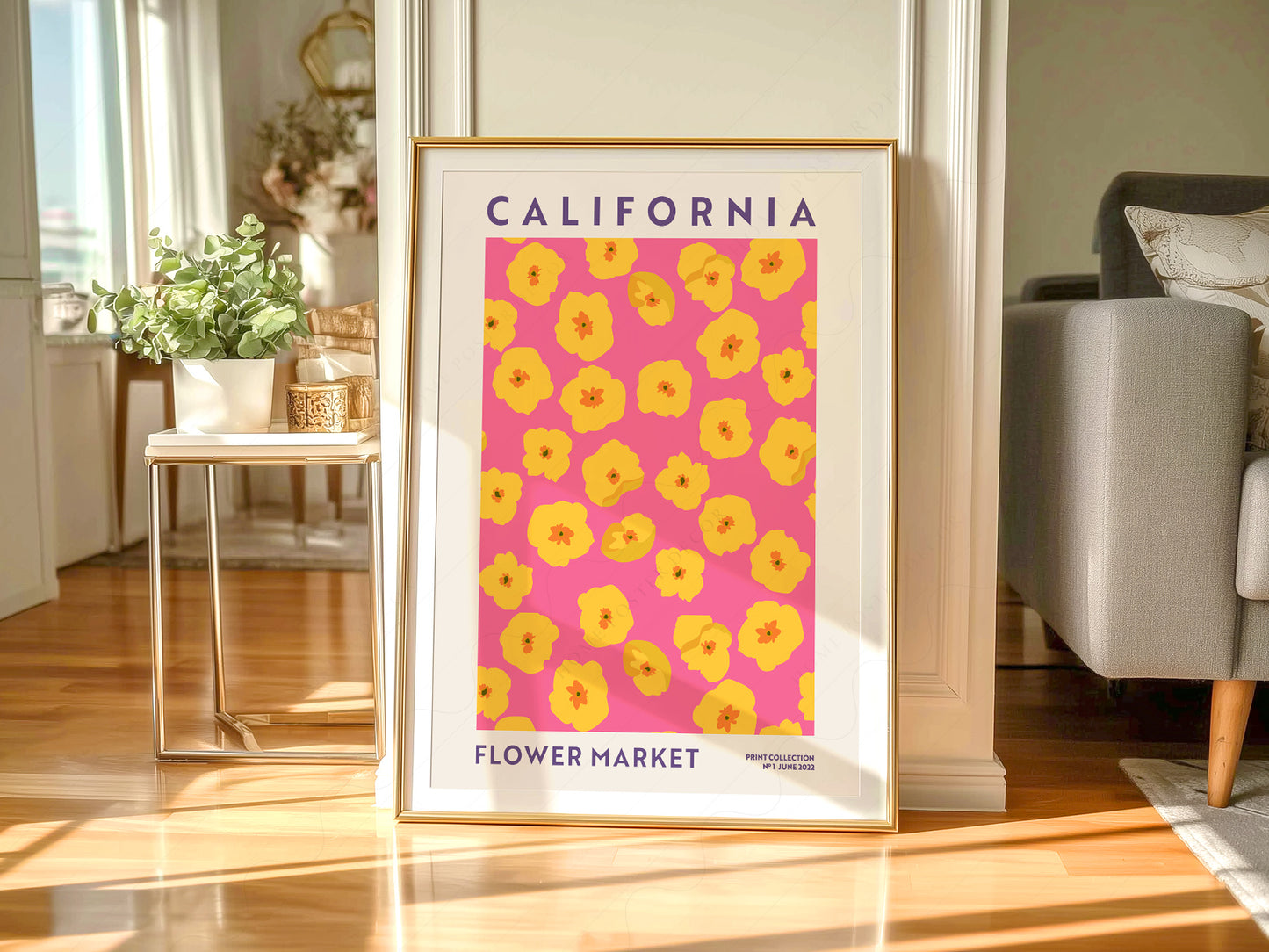 Flower Market California, Famous City Poster, Gift Idea, Floral Wall Art