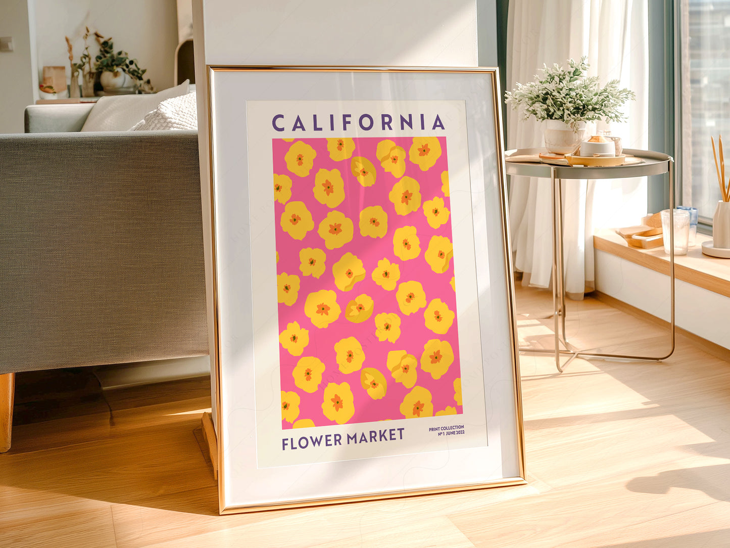 Flower Market California, Famous City Poster, Gift Idea, Floral Wall Art