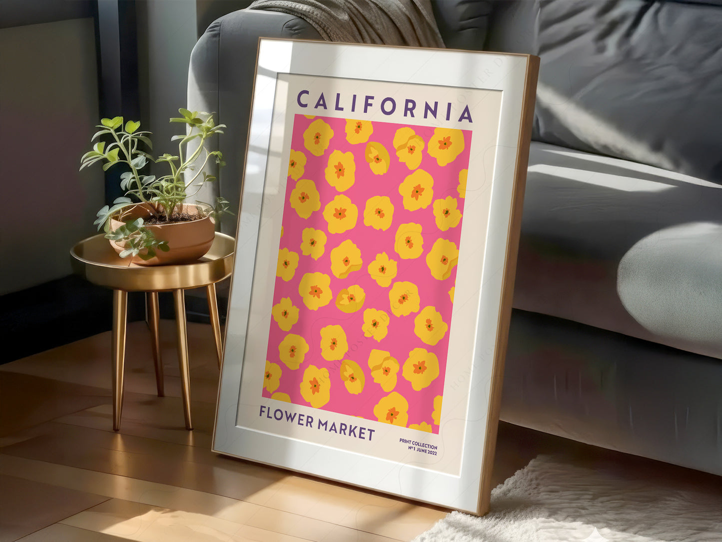 Flower Market California, Famous City Poster, Gift Idea, Floral Wall Art
