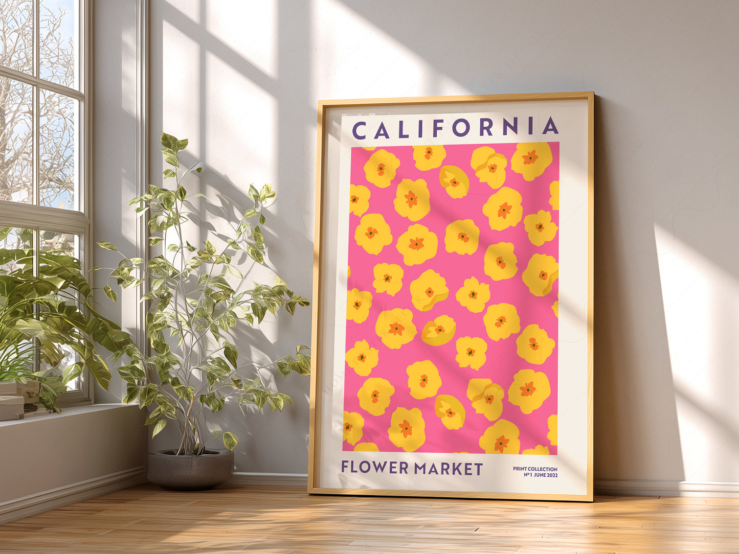 Flower Market California, Famous City Poster, Gift Idea, Floral Wall Art