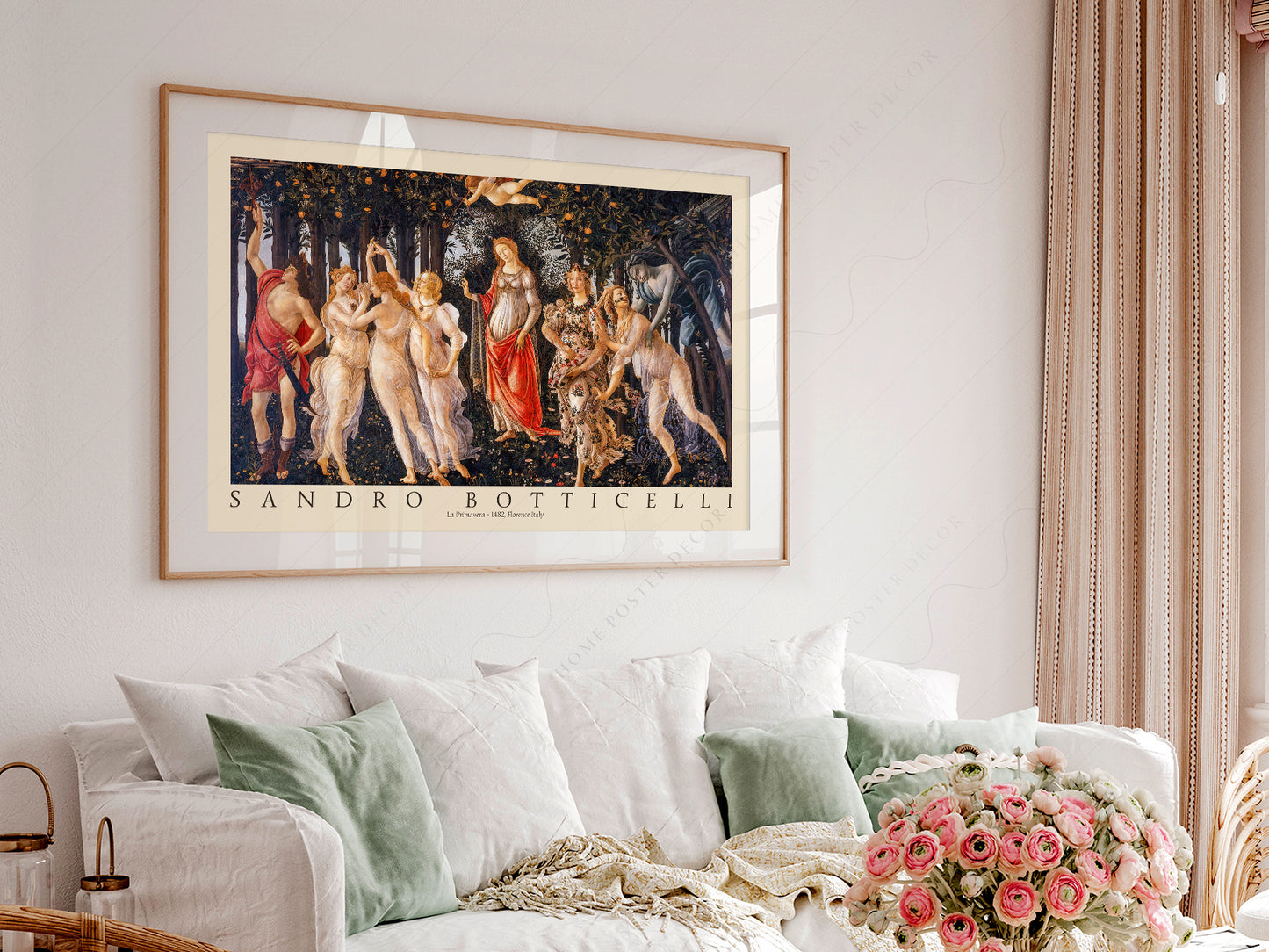Sandro Botticelli La Primavera styled in a Scandinavian bedroom