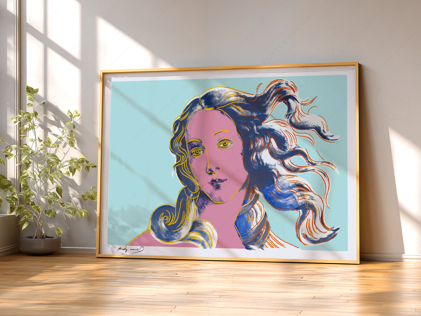 Andy Warhol art print as wall decor in a minimalist home office