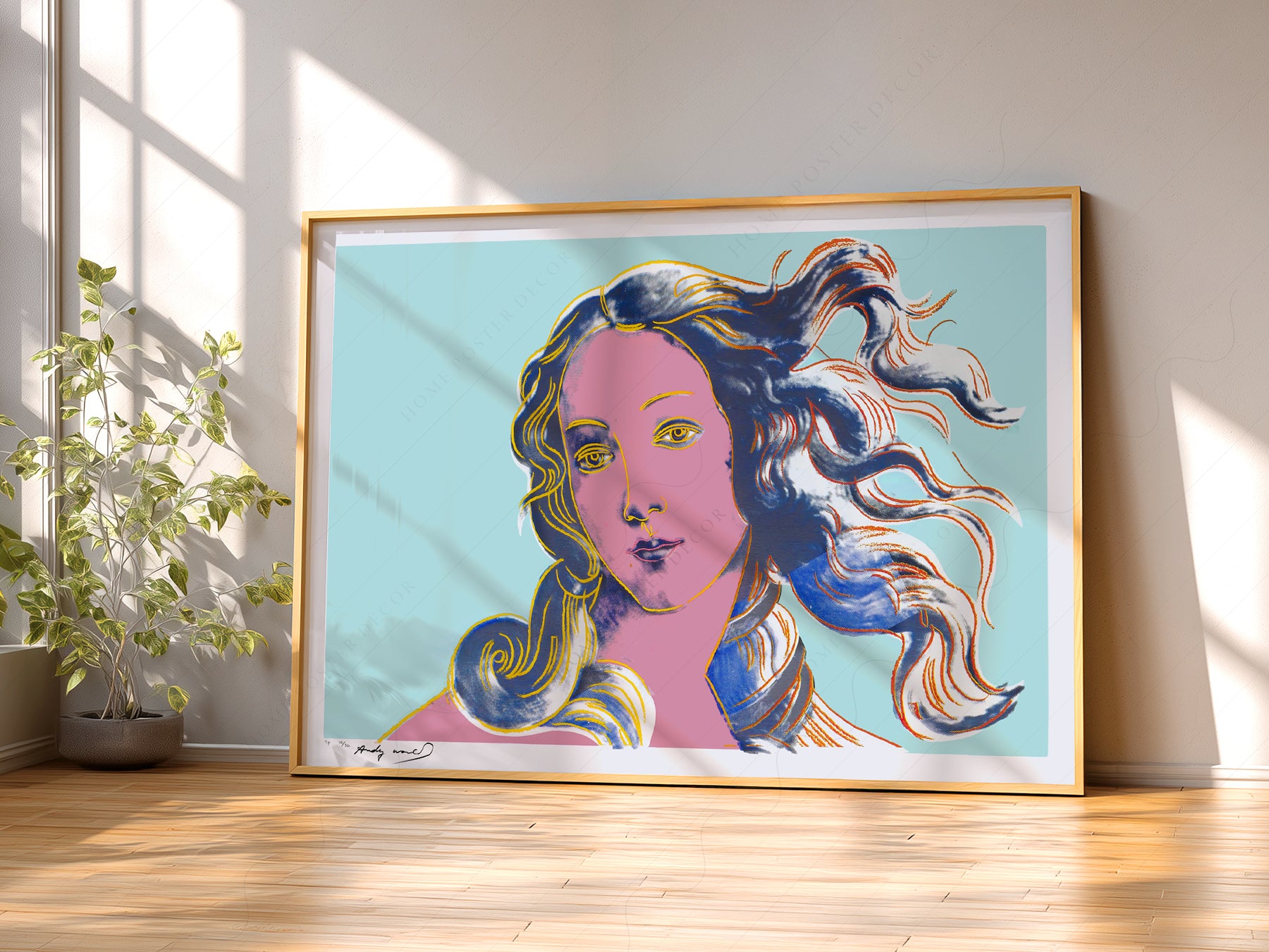 Andy Warhol art print as wall decor in a minimalist home office