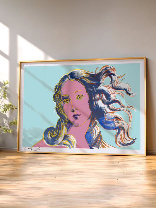 Andy Warhol Botticelli's Venus Pop wall art print displayed in a bright modern living room
