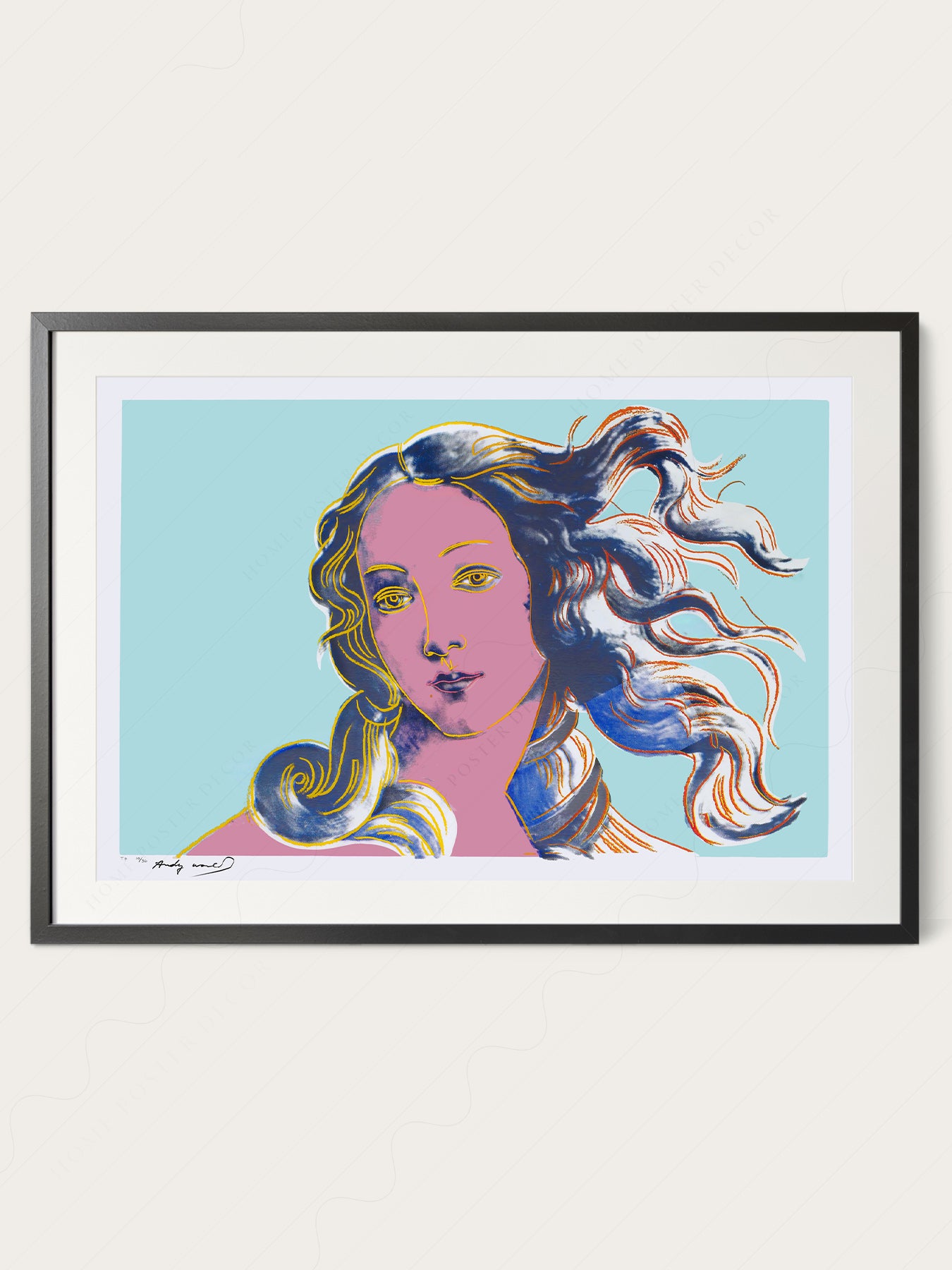Gallery wall featuring Andy Warhol Botticelli's Venus Pop fine art print