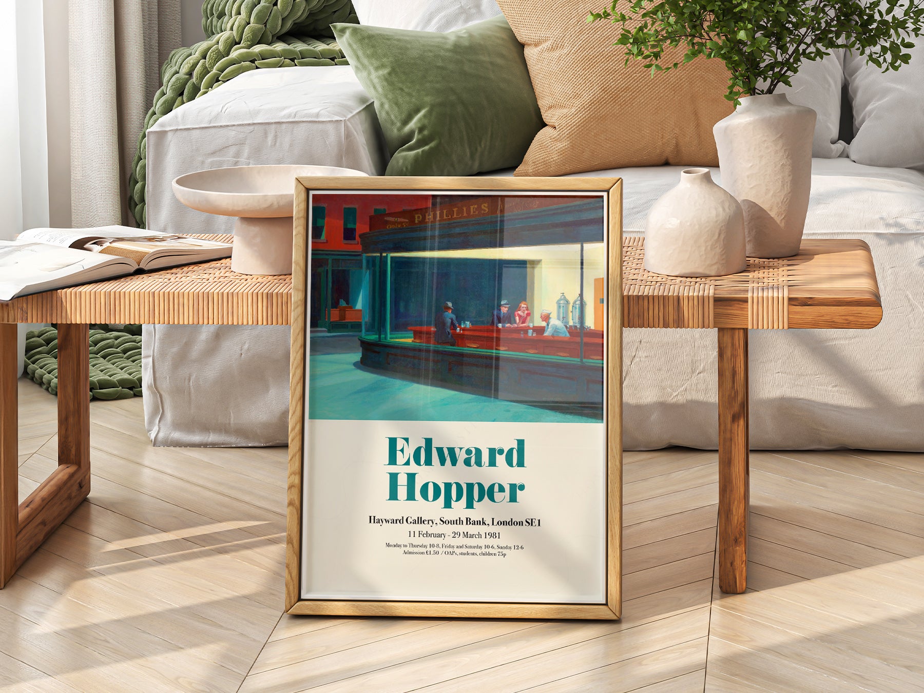 Edward Hopper wall art in a cozy home study or reading room