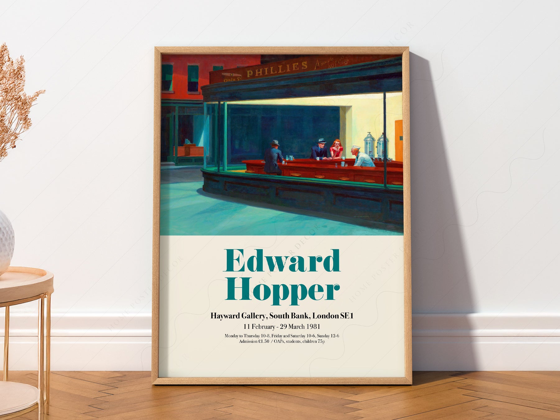Edward Hopper art print as wall decor in a minimalist home office