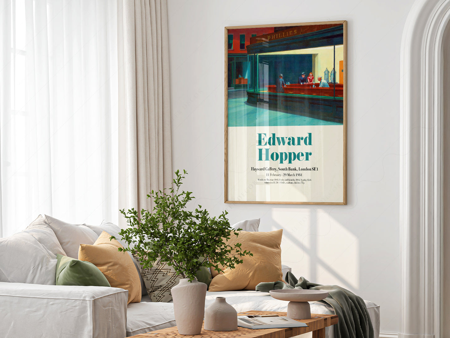 Edward Hopper Nighthawks Exhibition in a light-filled Japandi-inspired living space