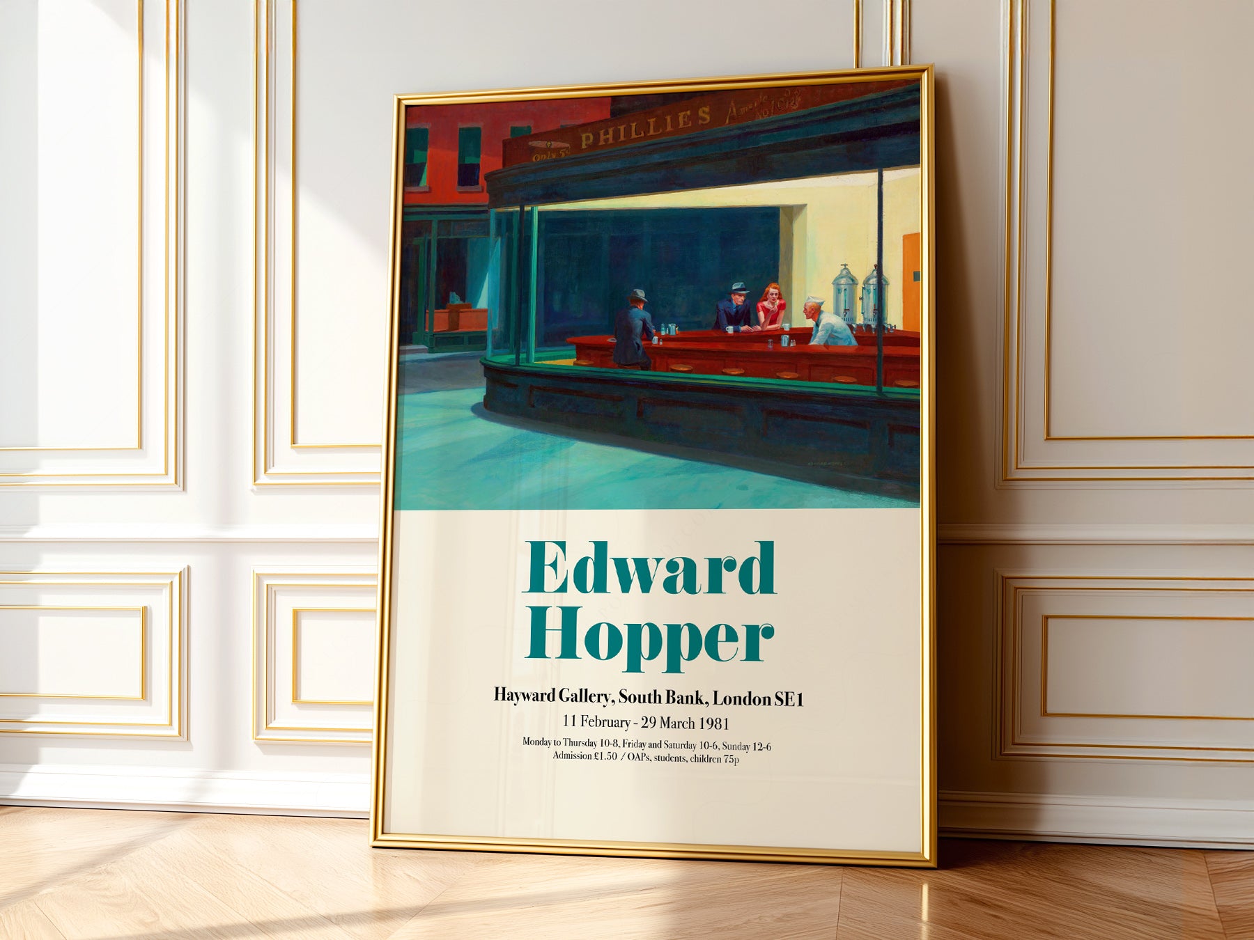 Multiple size options for Edward Hopper Nighthawks Exhibition wall art print display