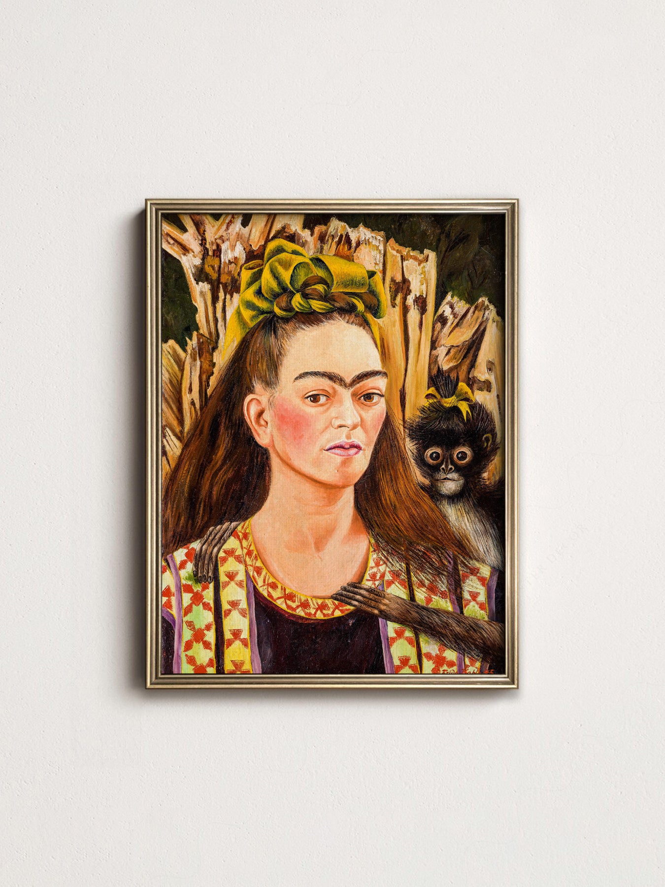Frida Kahlo Self-Portrait with Monkey Art Print – Mexican Wall Art