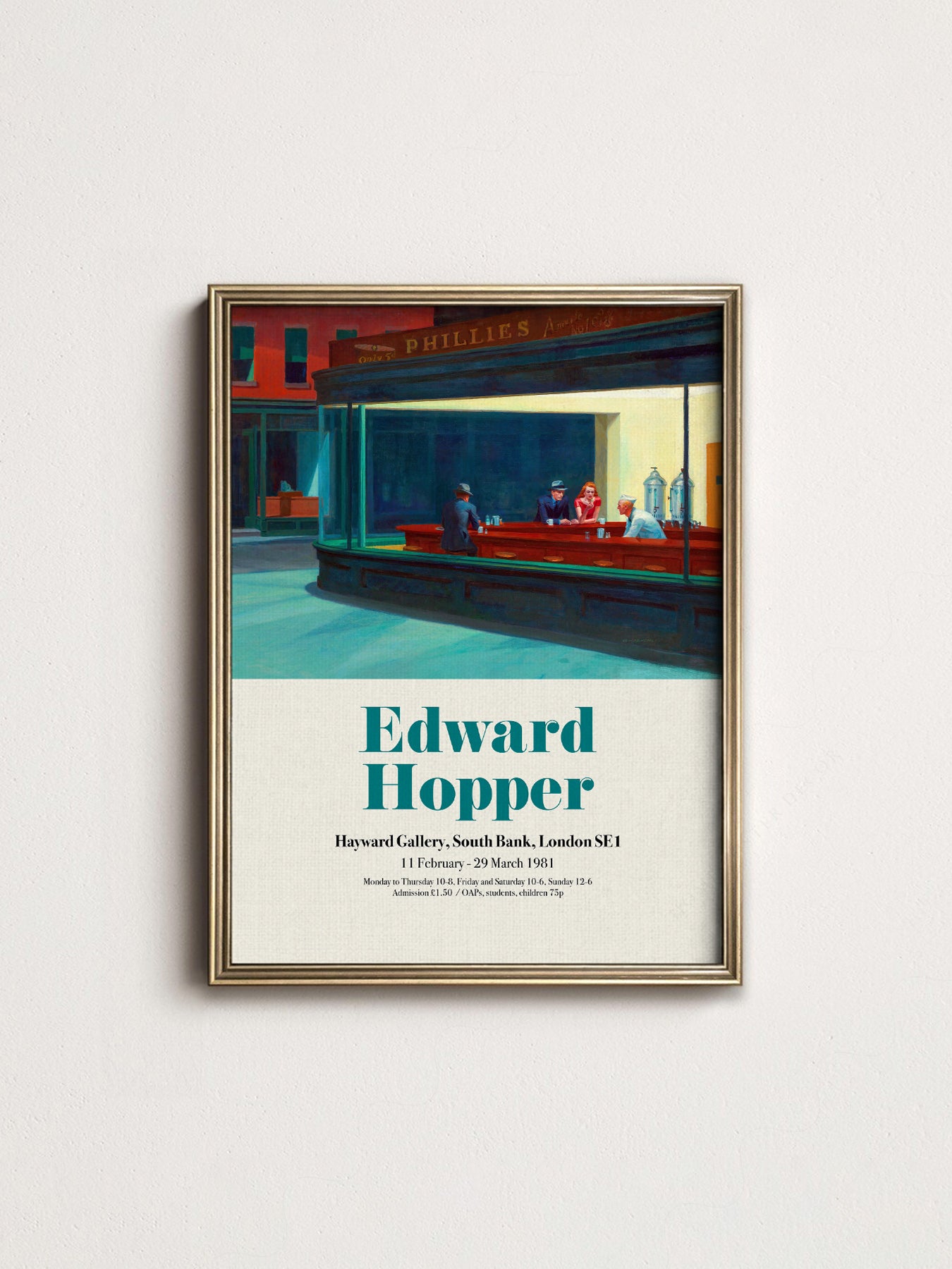 Multiple size options for Edward Hopper Nighthawks Exhibition wall art print display