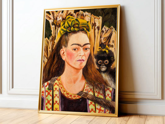 Frida Kahlo Self-Portrait with Monkey Art Print – Mexican Wall Art