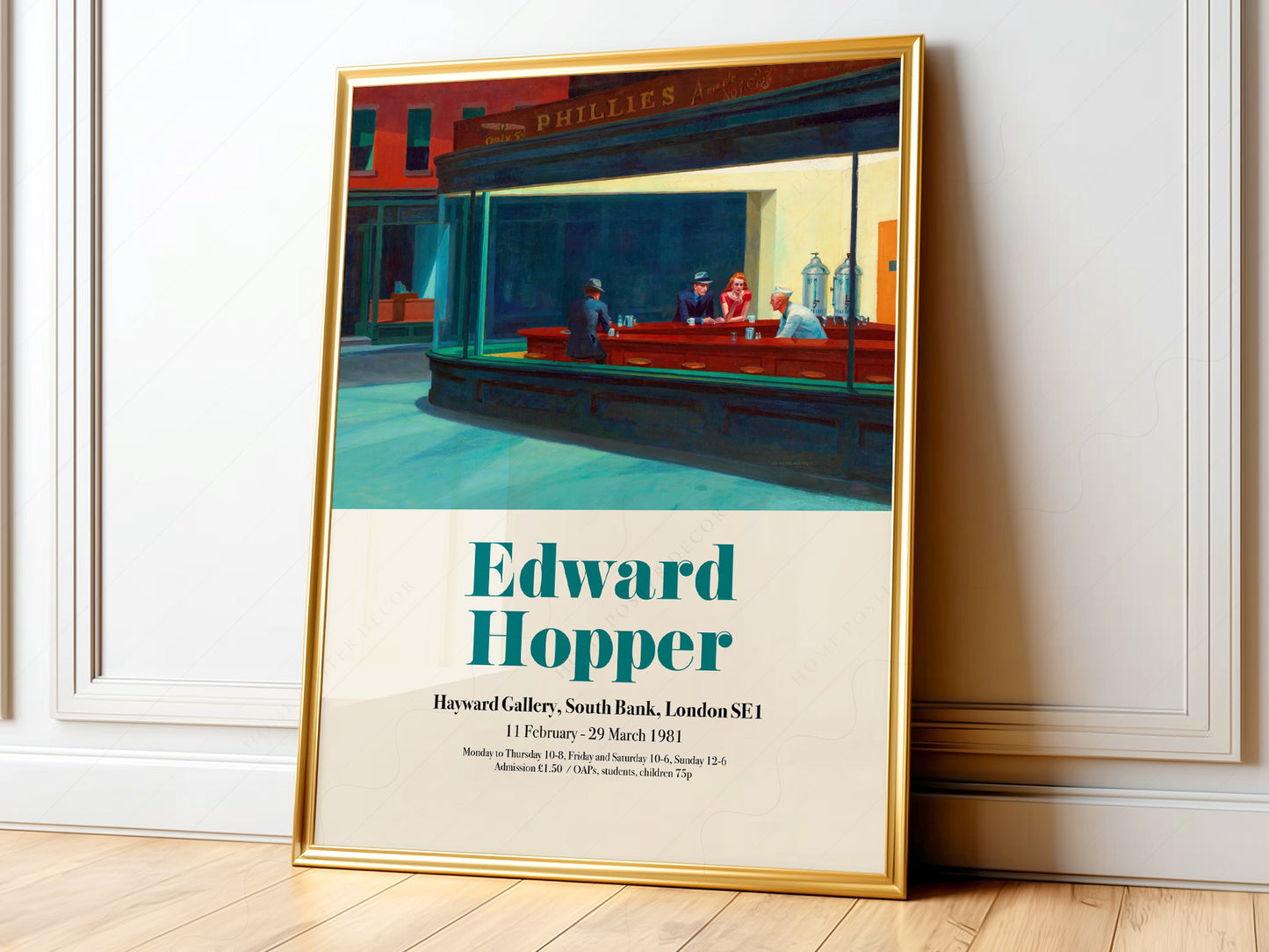 Edward Hopper Nighthawks exhibition poster art print featuring the iconic late-night diner scene in urban American Realism style.