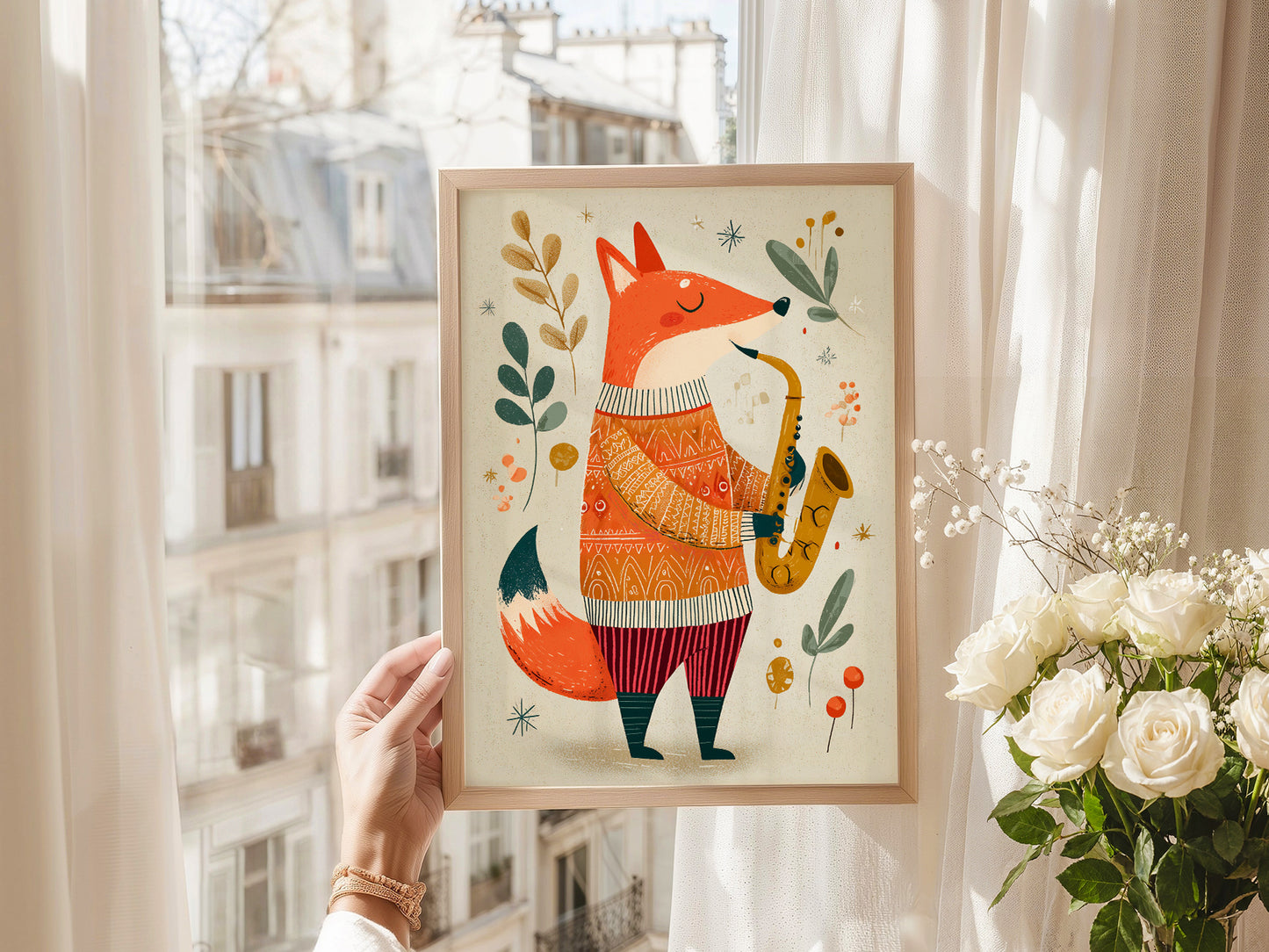 Musical Saxophone Fox Art Print