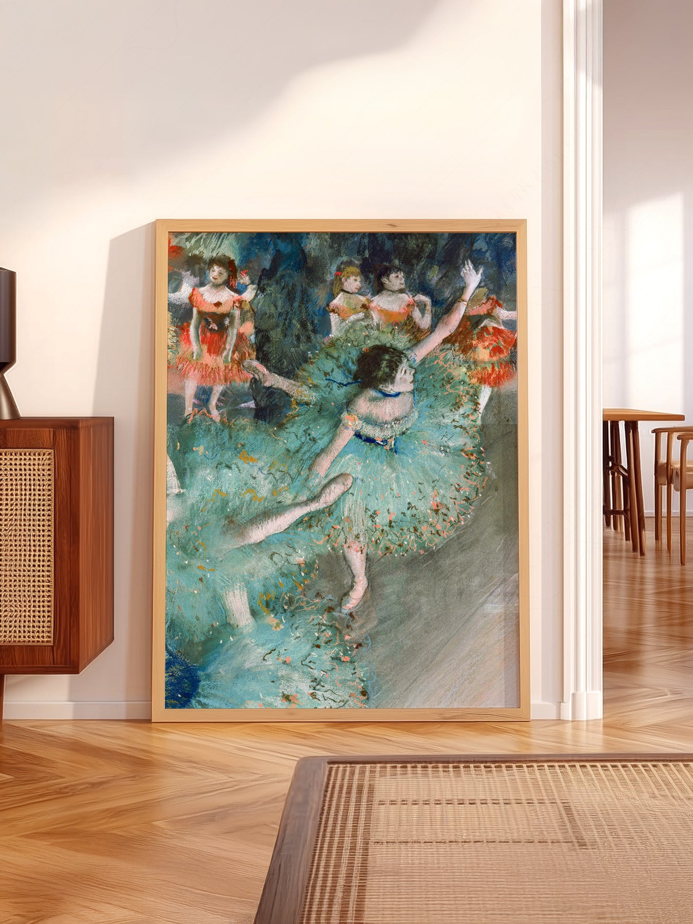 Edgar Degas Swaying Dancer in a cozy baby room with natural wooden furniture