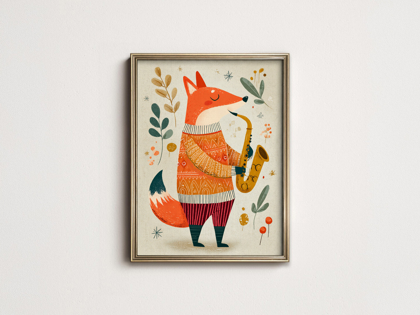 Musical Saxophone Fox Art Print