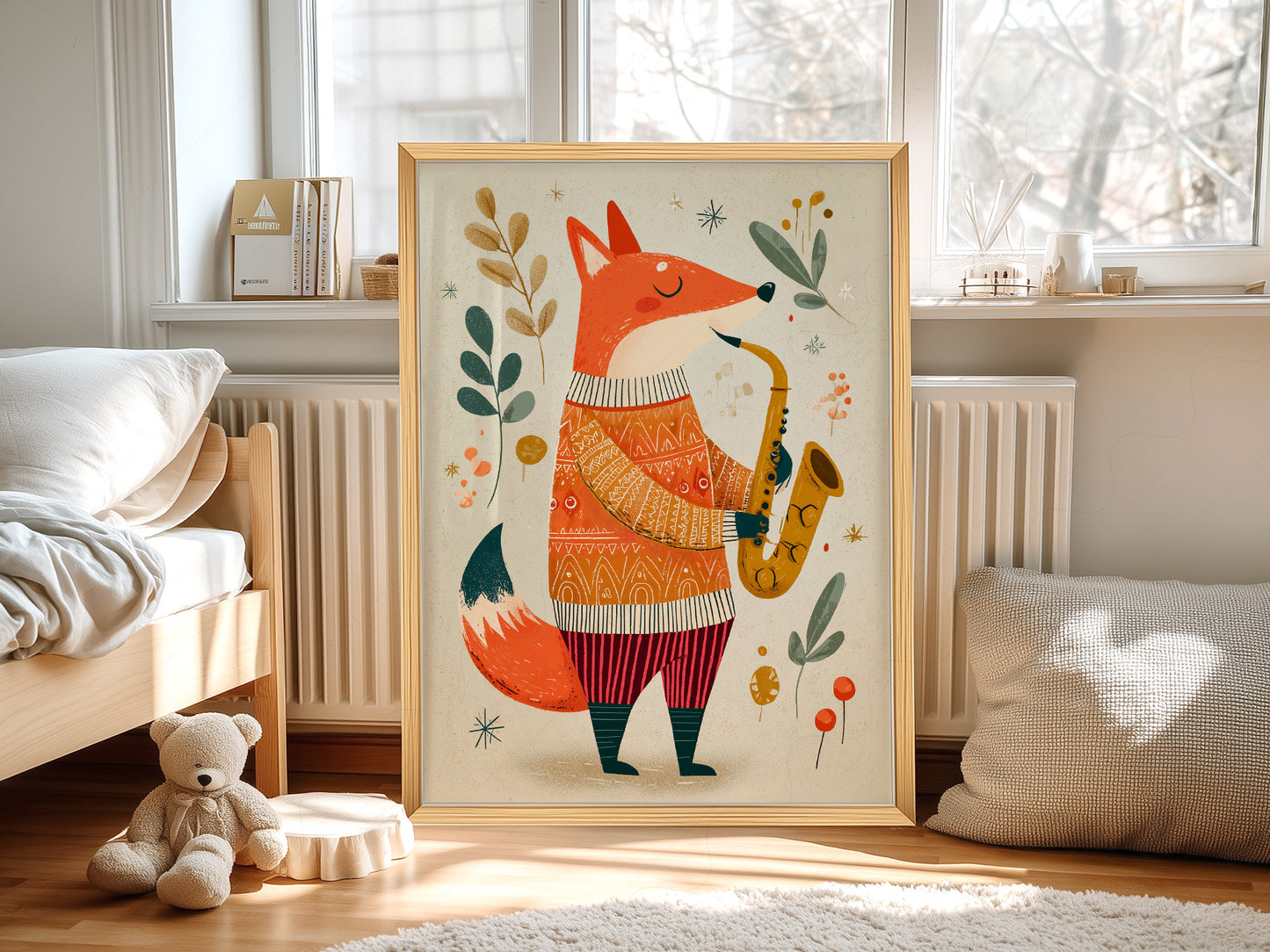 Musical Saxophone Fox Art Print