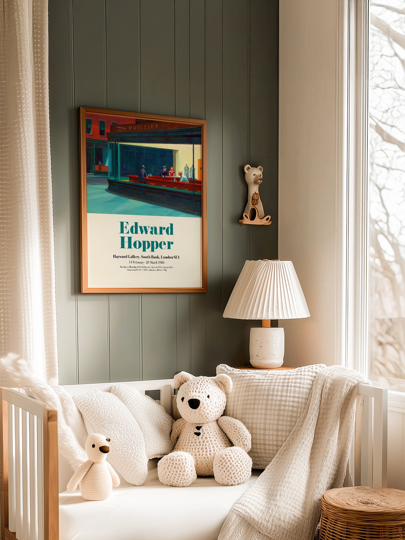 Edward Hopper Nighthawks Exhibition in a light-filled Japandi-inspired living space