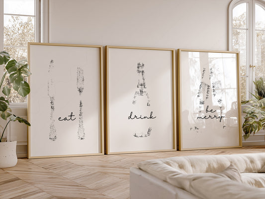 Eat Drink Be Merry Minimalist Print Set – Kitchen Wall Art Decor