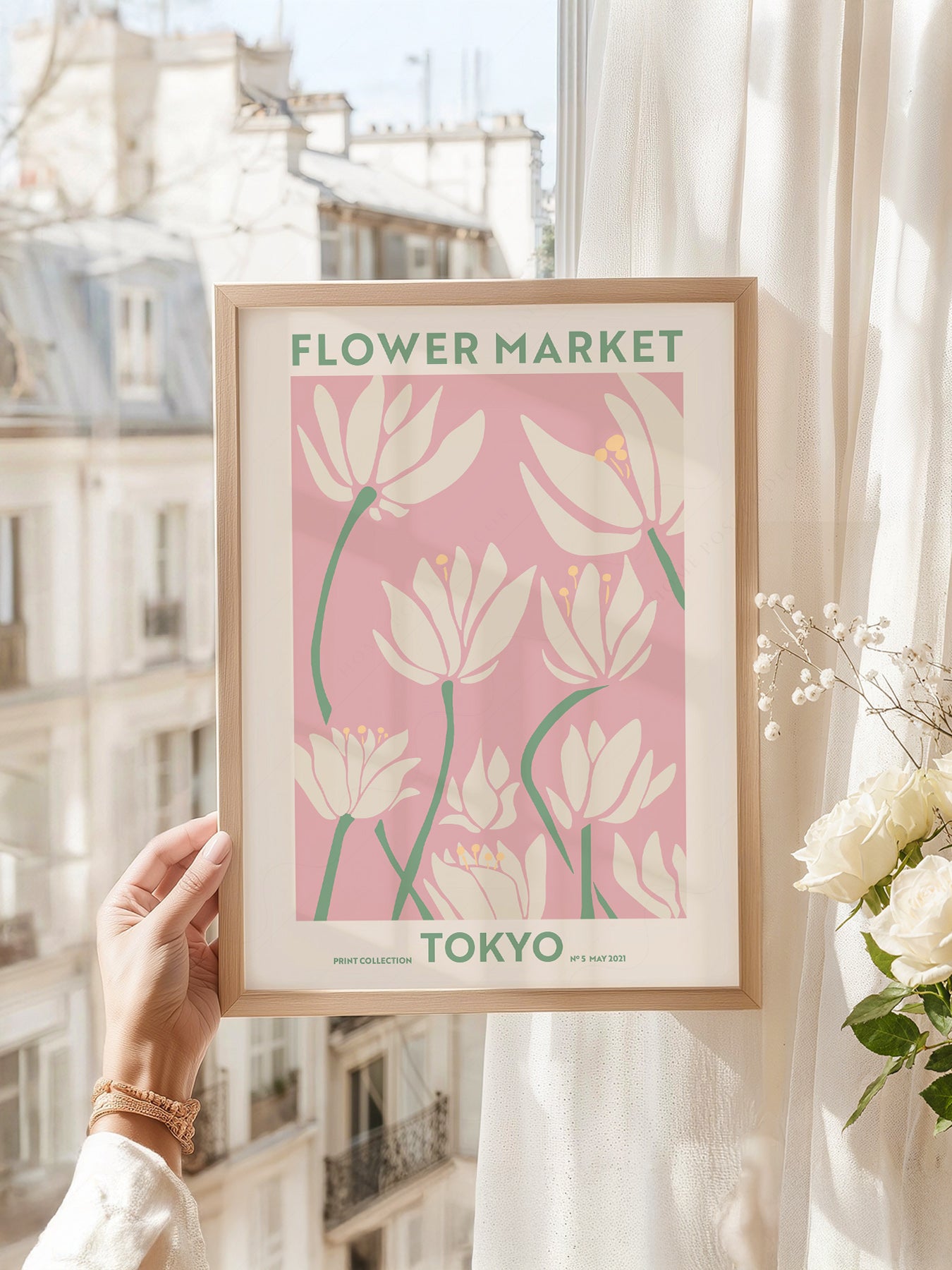 Flower Market Tokyo art print as wall decor in a minimalist home office