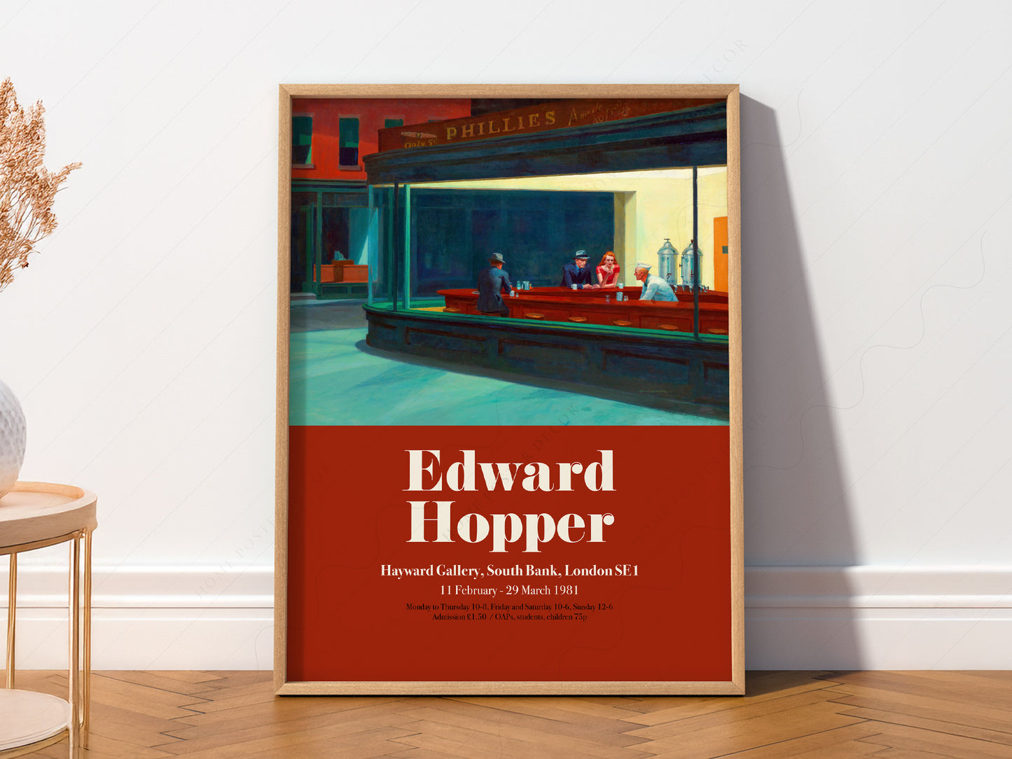 Edward Hopper art print as wall decor in a minimalist home office