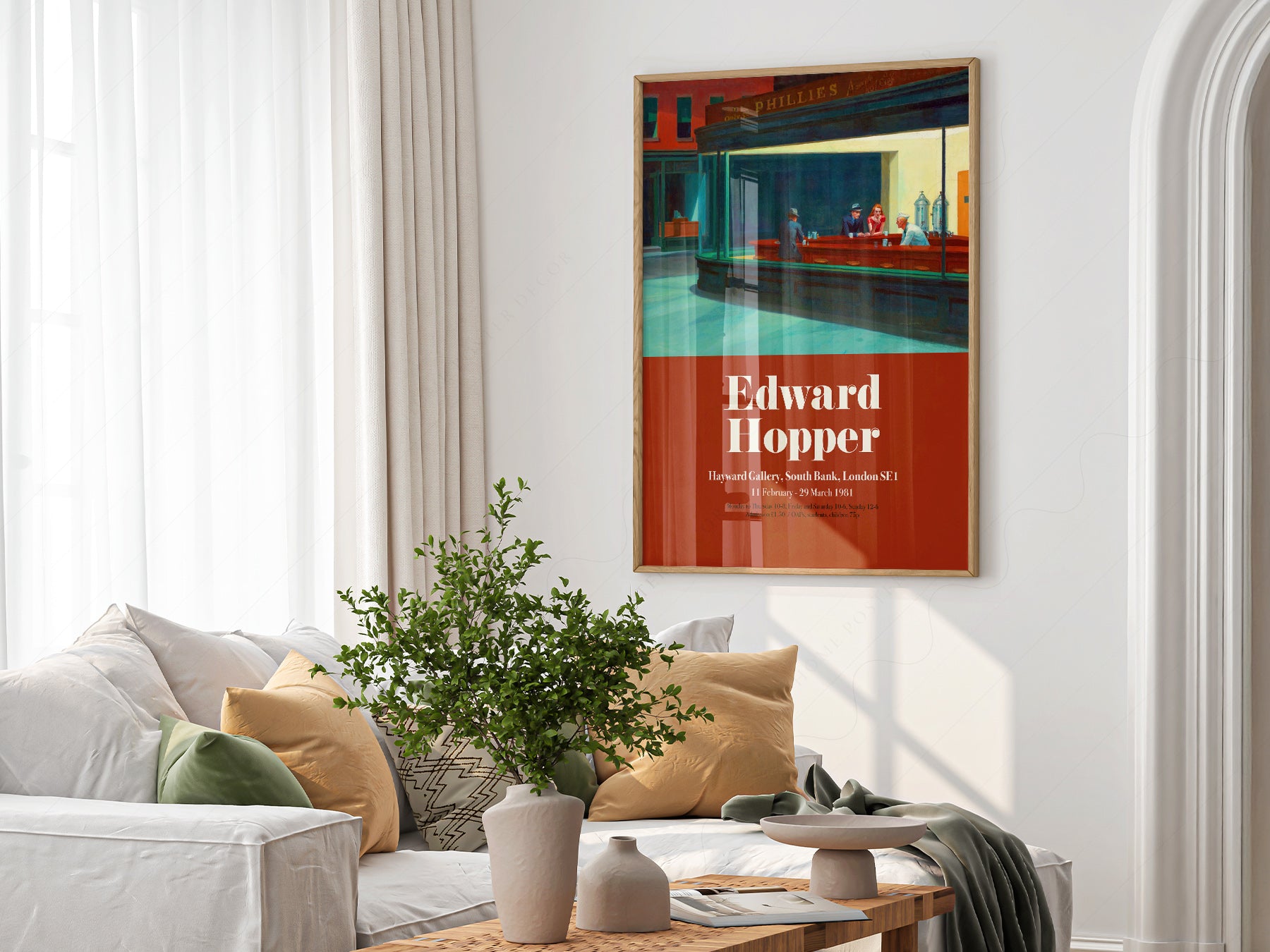 Multiple size options for Edward Hopper Nighthawks Exhibition wall art print display