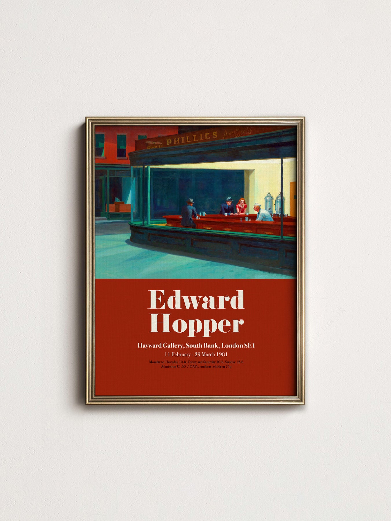 Multiple size options for Edward Hopper Nighthawks Exhibition wall art print display