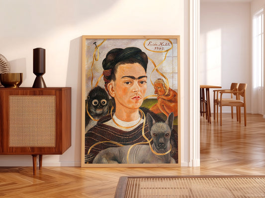 Frida Kahlo Self-Portrait with Small Dog Art Print – Mexican Wall Art
