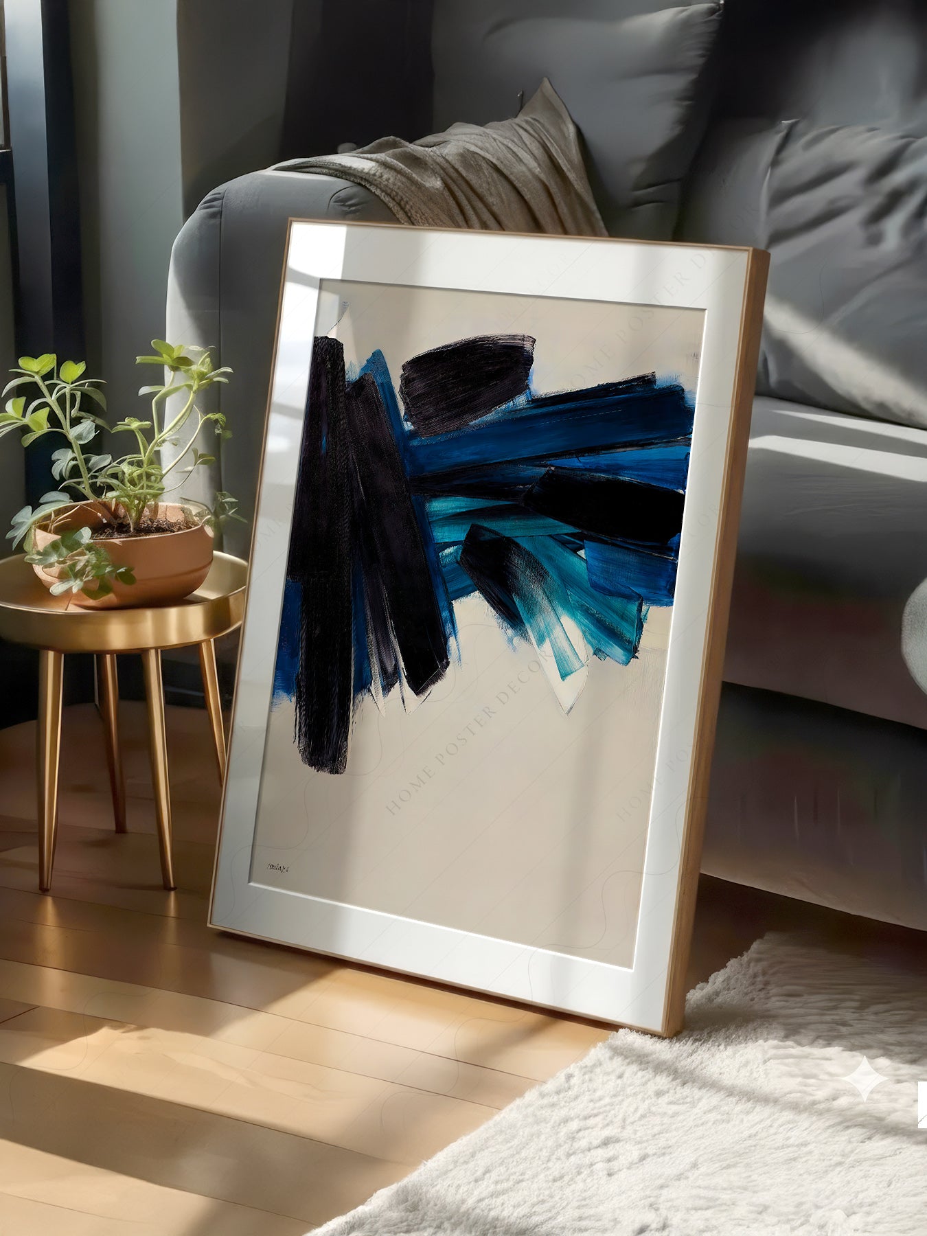 Pierre Soulages Abstract Art Print – Blue Black Modern Wall Art Poster