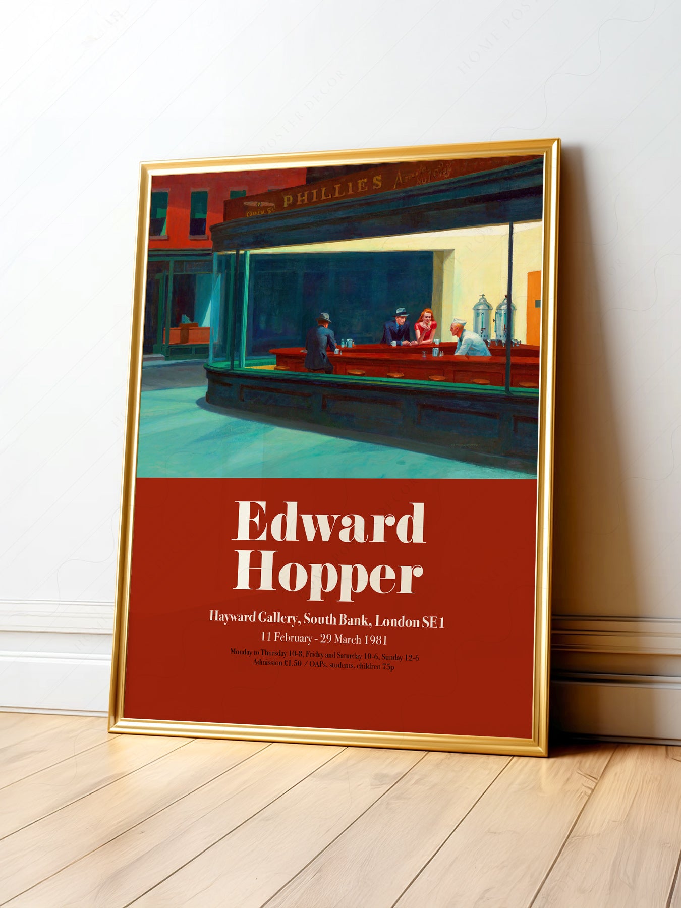 Edward Hopper Nighthawks exhibition poster art print featuring the iconic late-night diner scene from the 1981 Hayward Gallery show.