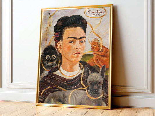 Frida Kahlo Self-Portrait with Small Dog Art Print – Mexican Wall Art