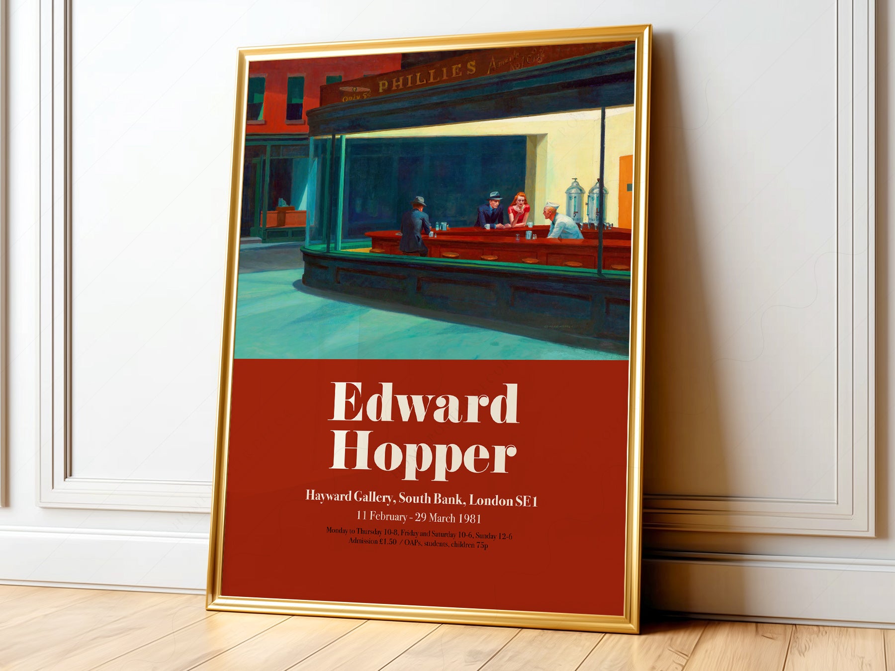Edward Hopper Nighthawks exhibition poster art print featuring the iconic late-night diner scene from the 1981 Hayward Gallery show.