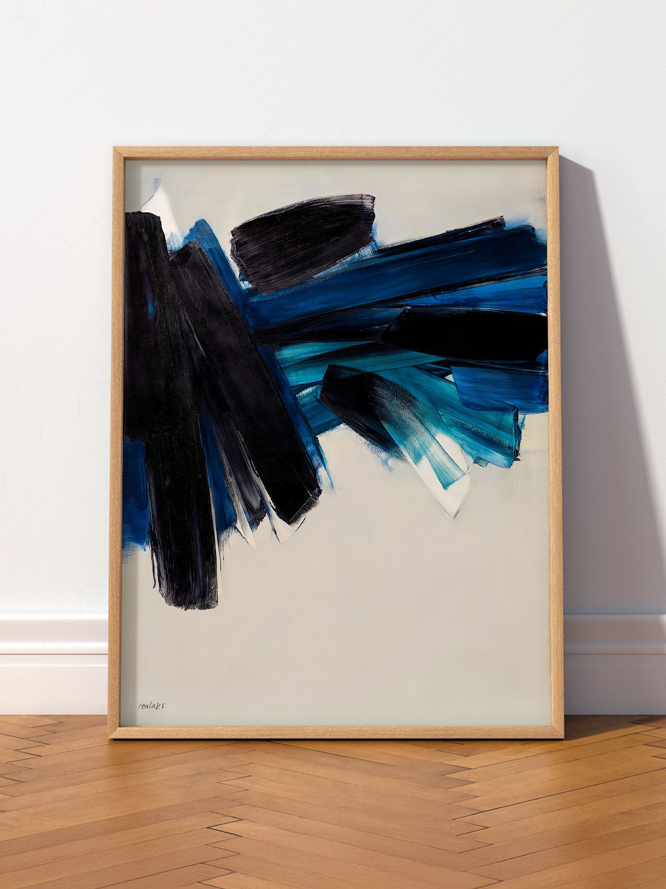 Pierre Soulages Abstract wall art print displayed in a bright modern living room