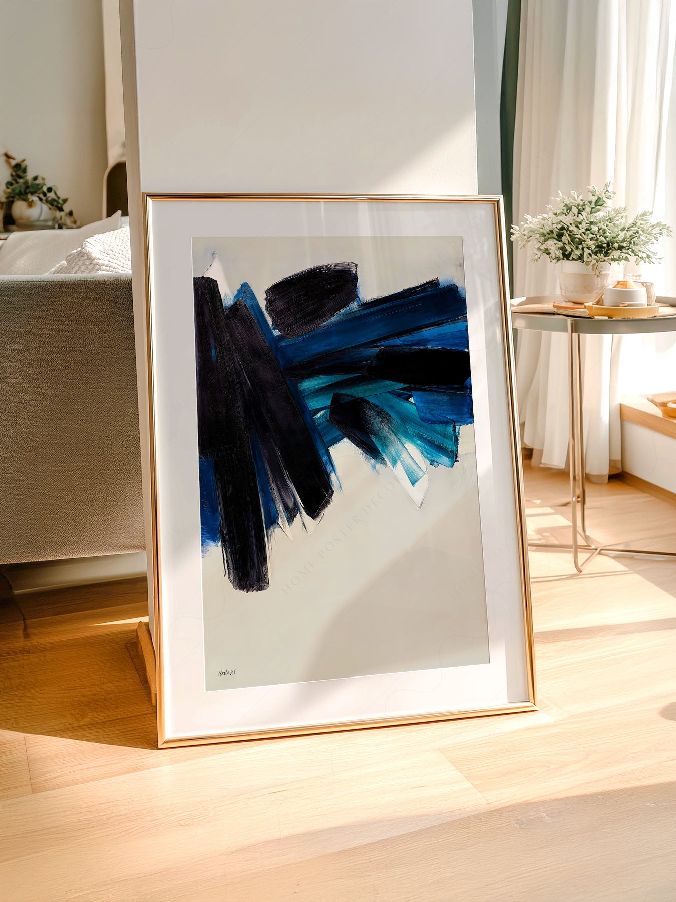 Pierre Soulages Abstract styled in a Scandinavian bedroom