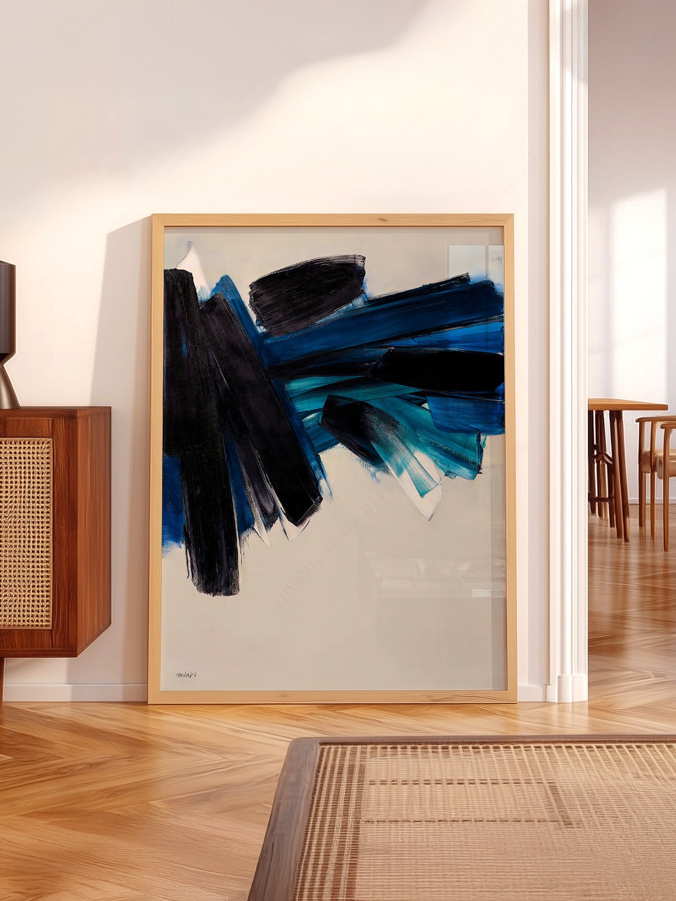 Pierre Soulages Abstract wall art in a cozy home study or reading room